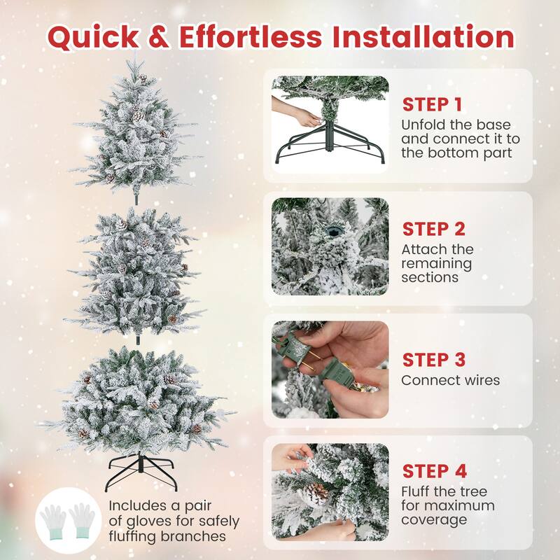 Gymax 6 FT Pre-Lit Artificial Christmas Tree Snow-Flocked Hinged Xmas