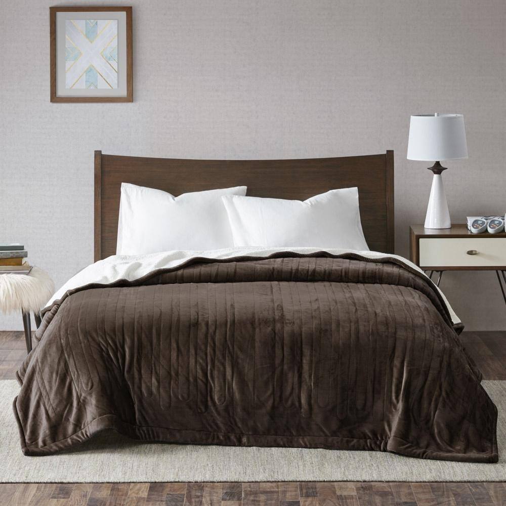 Full Ultra Soft Heated Blanket with Automatic Timer Brown Bed Bath