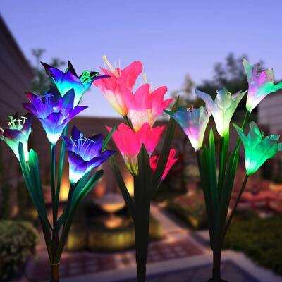 2 Pack Solar Power Flower LED Lights Garden Stake Lamp Outdoor Decor - 30" Total Height