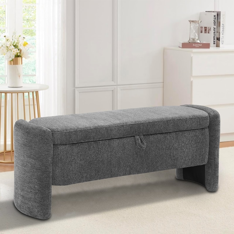 Minimalist Stylish Chenille Fabric Upholstered Storage Bench - Grey