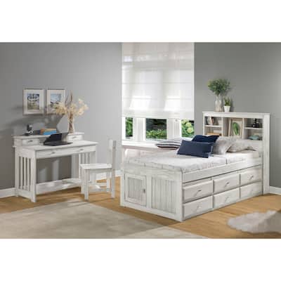 OS Home and Office Furniture Model 85220K6-22 Solid Pine Twin Captains Bookcase Bed with 6 drawers in Light Ash