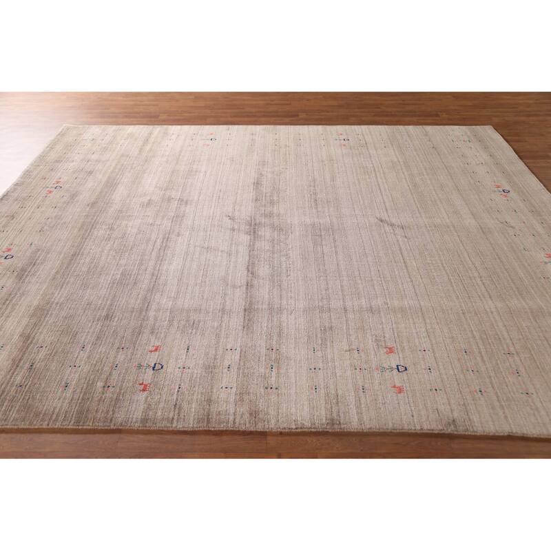 Striped Gabbeh Oriental Area Rug Hand-Knotted Wool Carpet - 7'10" x 9'7"