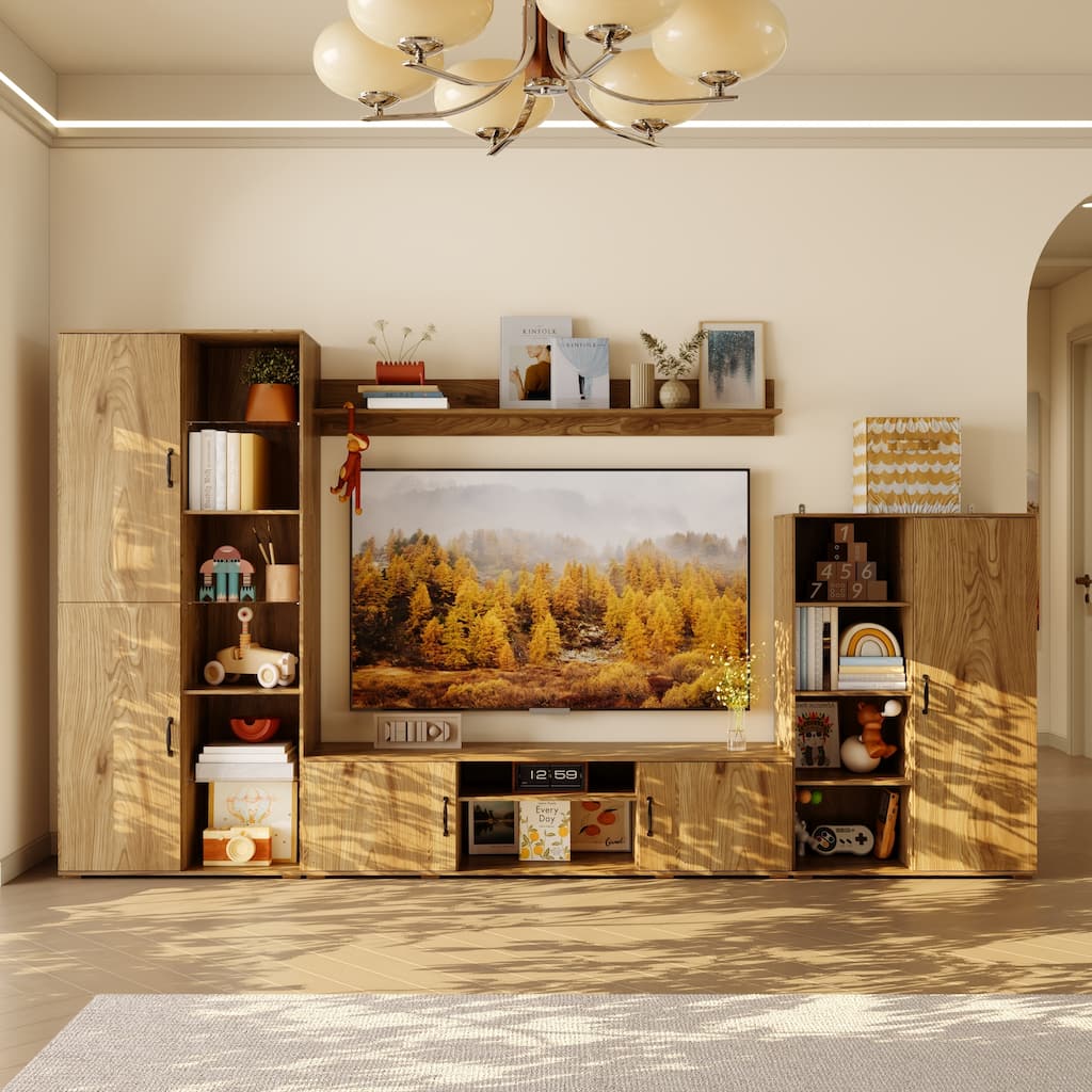 Modern Wall Entertainment Center with TV Stand and Storage Cabinets, Modular Media Console System