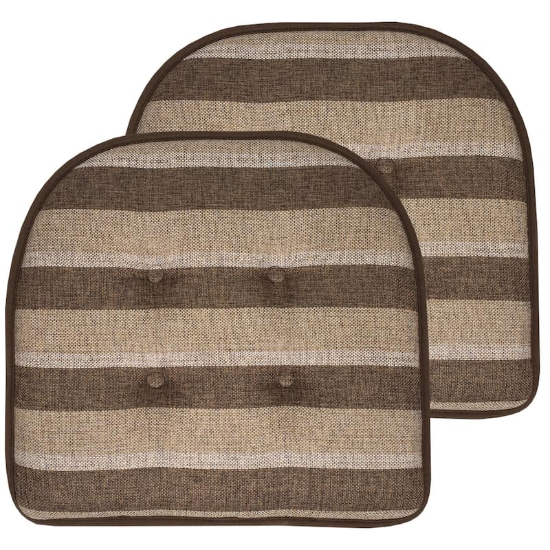 Sweet Home Collection Bradford Striped U Shaped Memory Foam Chair Cushion 17" x 16" - Set of 2 - Chocolate/Beige Striped