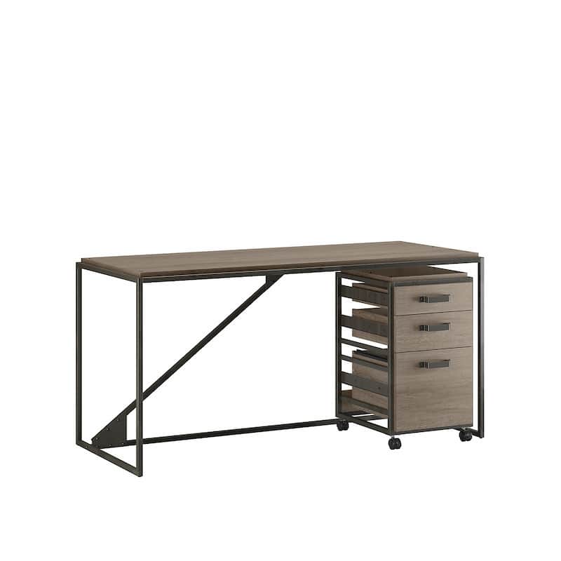 Bush Furniture Refinery 62W Industrial Desk with 3 Drawer Cabinet
