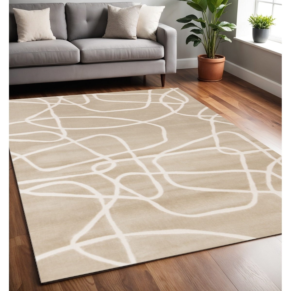 HomeRoots Abstract Modern Rectangle Area Rug - 5' X 8'