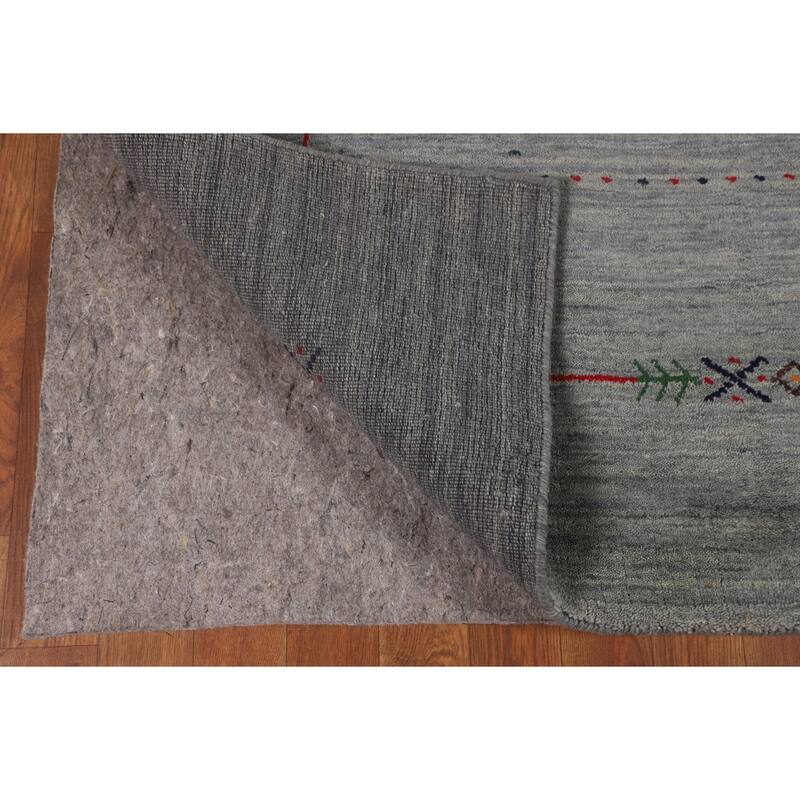 Gray & Green Striped Gabbeh Indian Area Rug Hand-Knotted Wool Carpet - 4'11"x 7'10"