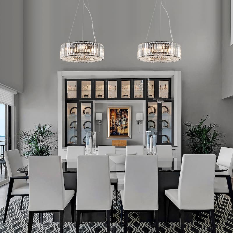 19.69 in. 6-Light Farmhouse Semi Flush Mount Chandelier, Crystal Chandelier, Drum Chandelier for Dining Room Living Room Kitchen