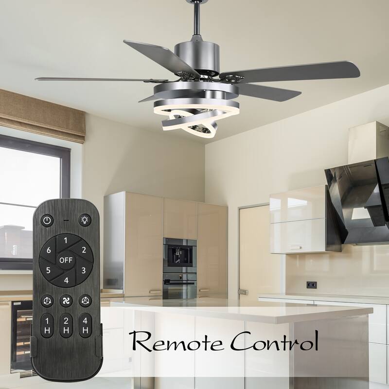 52Inch Modern DIY Shape Reversible Ceiling Fan with LED Light, 6-Speed Ceiling Fan with Remote for Large Room - 52 Inches
