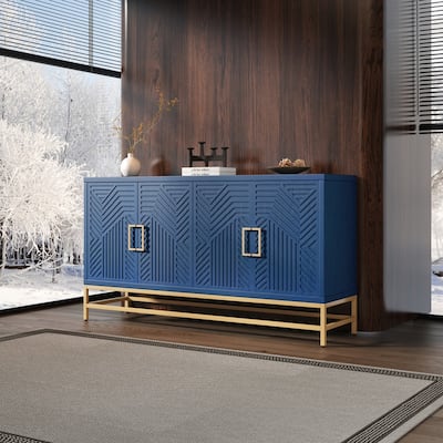 Retro-Style Sideboard with Adjustable Shelves with Rectangular Metal Handles and Legs