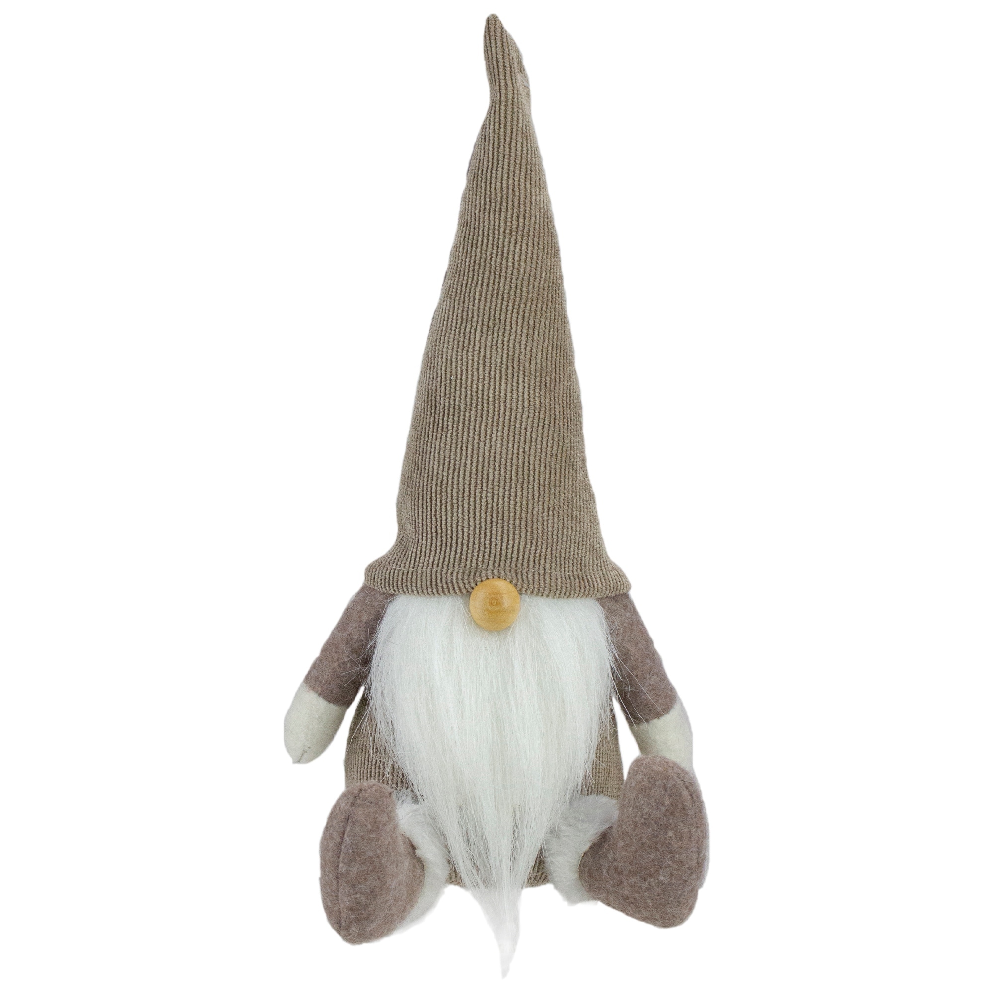 Plush Sitting Gnome With Corduroy Hat Christmas Figure 10" Brown White