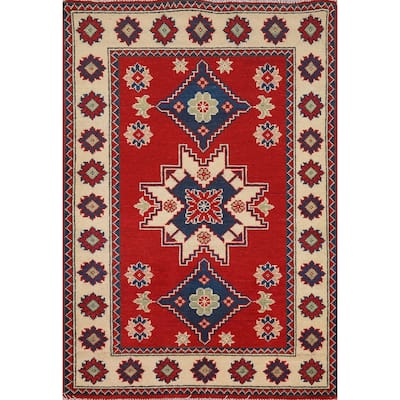 Red Kazak Foyer Rug Handmade Geometric Accent Wool Carpet - 2'8"x 3'9"