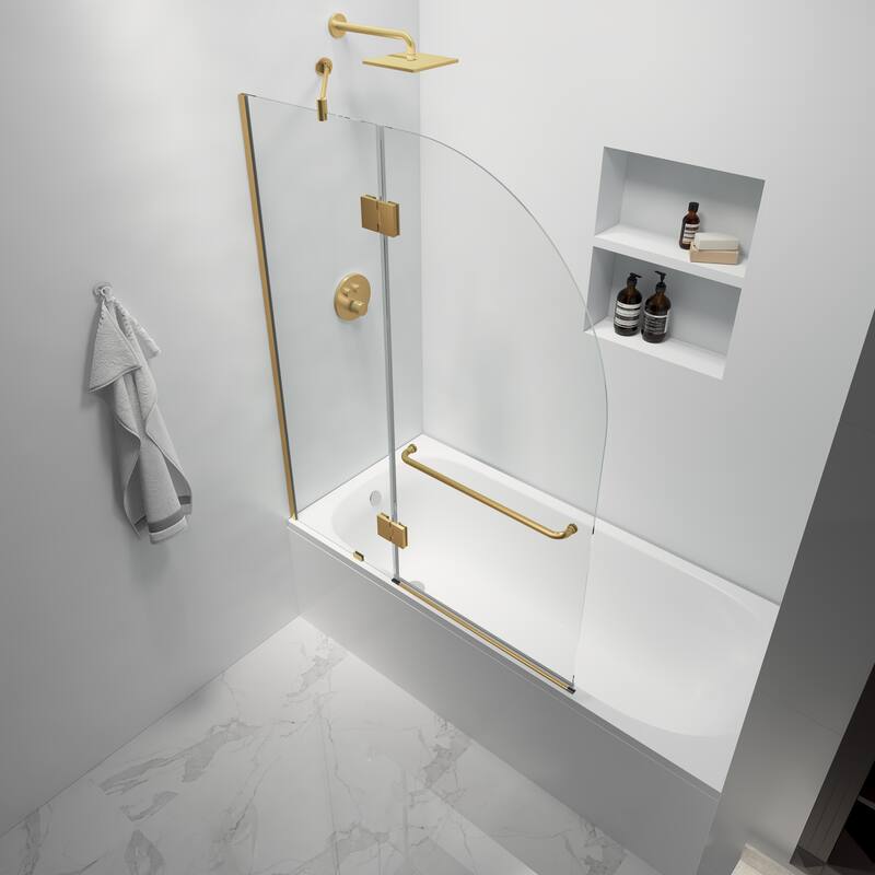FELYL 48-inch Hinged Frameless Tub Door with Heat Soaking Process and Protective Coating Clear Glass