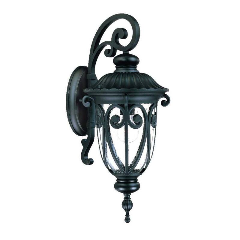 Aluminum Outdoor Wall Light with Seeded Glass Dimmable LED - 11.63” x 9.38” x 22.75” (D x W x H) - Matte Black