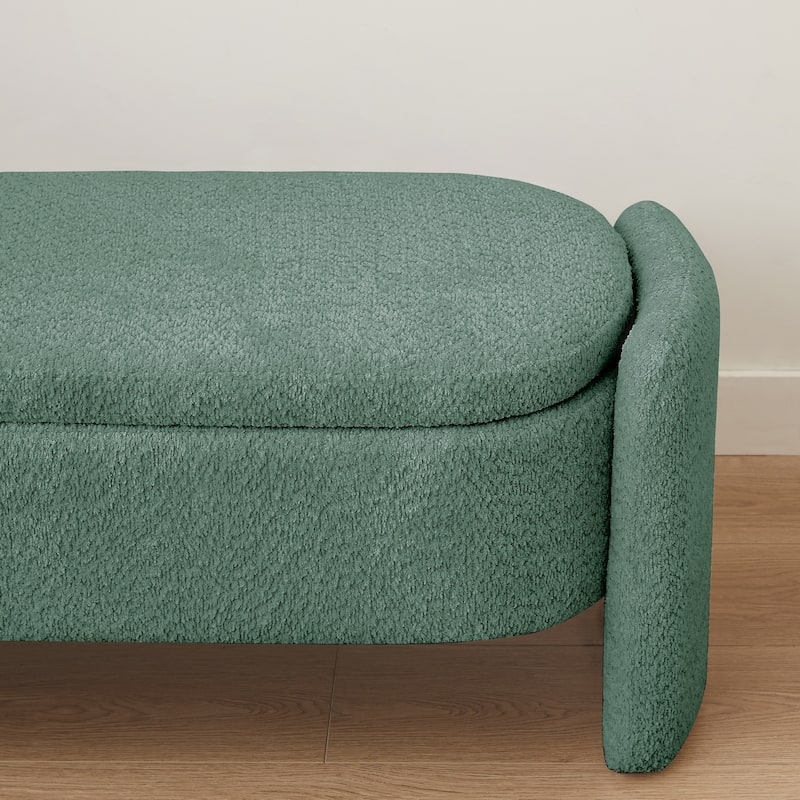 47in. Large Upholstered Storage Ottoman Oval Storage Bench 3D Lamb Fleece Fabric Bench