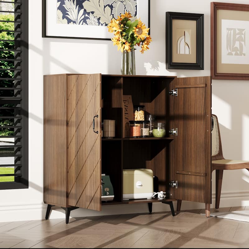 Vintage Sideboard Buffet Wooden Pantry Cabinet with Adjustable Shelves
