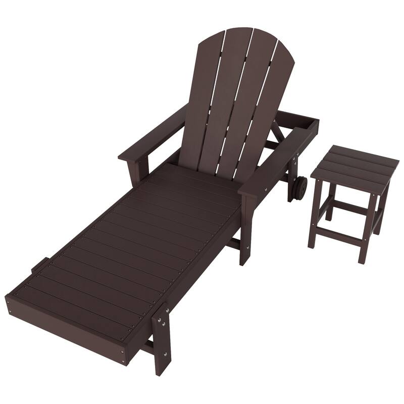 Polytrends Laguna Hdpe All Weather Outdoor Patio Pool Reclining Chaise Lounge With Side Table (2-Piece Set)