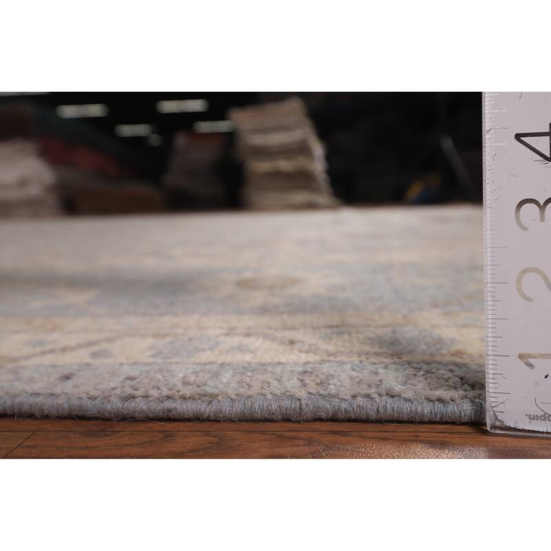 Vegetable Dye Floral Oushak Turkish Rug Hand-Knotted Grey Wool Carpet - 9'4"x 11'8"