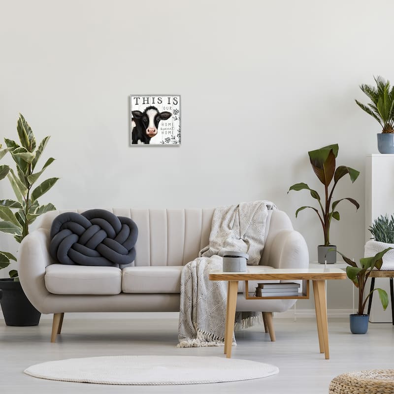 Stupell Our Home Sweet Home Phrase Dairy Farm Cow Framed Wall Art - Black