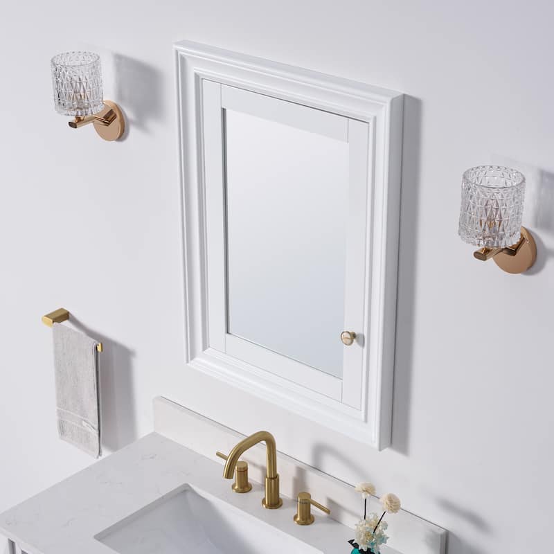32''H Recessed Mount Solid Wood Framed Medicine Cabinet With Mirror and Shelves