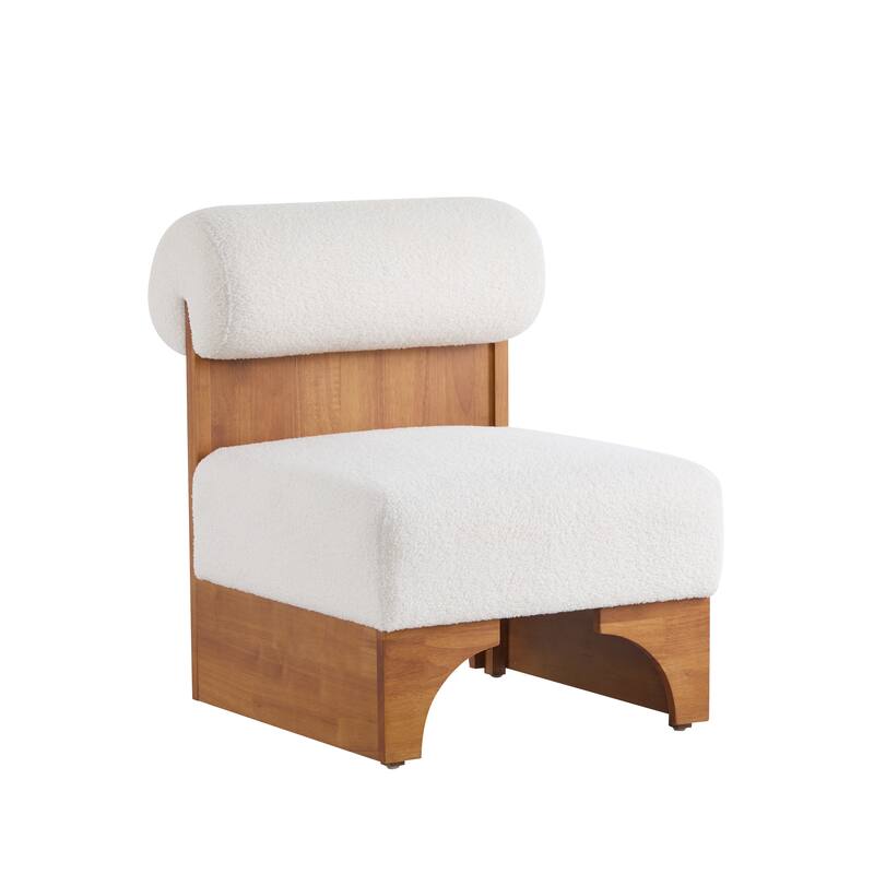 Roomfitters Modern Boucle Lounge Chair with Solid Wood Frame and Rolled Backrest, Durable Upholstery