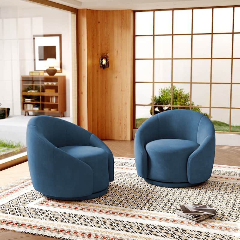 Boucle Barrel Chair Upholstered 360°Swivel Armchair Set of 2