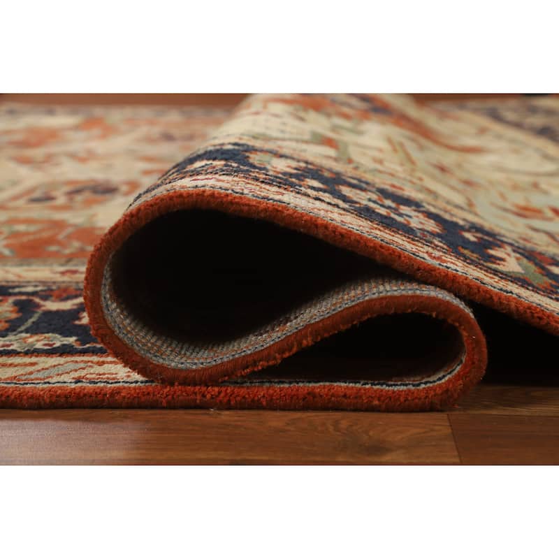 Hand Knotted Oriental 100% Wool Carpet Traditional Medallion Oranges & Rust Heriz (serapi) Area Rug - 11' 10'' X 9' 2''