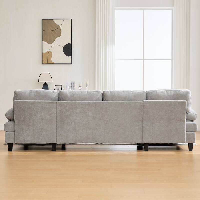 U-Shaped Modular Sectional Sofa with Dual Chaise Lounges, Chenille Fabric Cloud Couch with Storage Pockets & Armrest Pillows