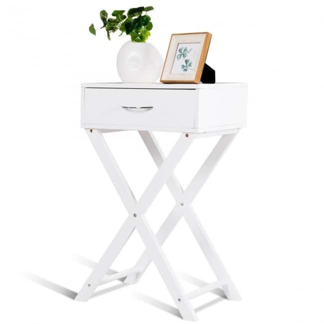 Modern Nightstand X-Shape Drawer Accent Side End Table - White - L16'' x D11'' x H26''