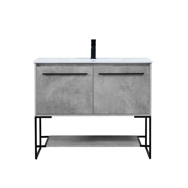 Elegant Lighting VF42040 Gerard 40" Free Standing Single Basin Vanity - Concrete Grey - Steel Finish