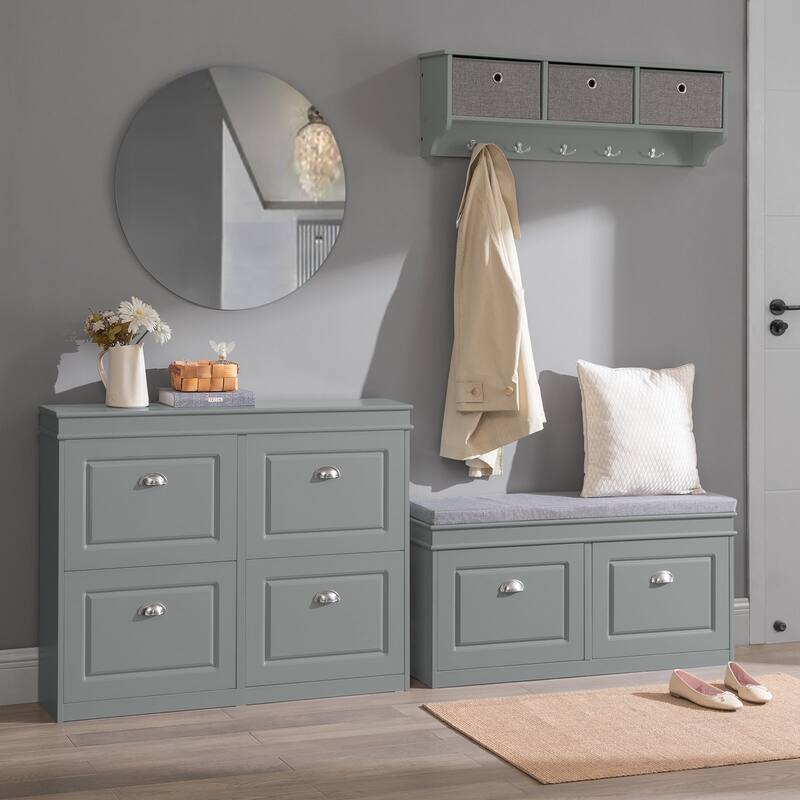 SoBuy FSR64-W, Hallway Shoe Bench Storage Cabinet With Flip-Drawer