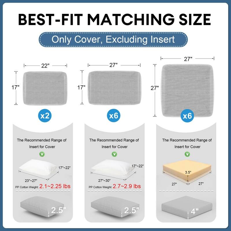 FINCATI 27" × 27" Outdoor Cushion Replacement Cover, Cushion Slipcover for Sectionals, Patio Seat Cover 27 Inches (COVER ONLY!)
