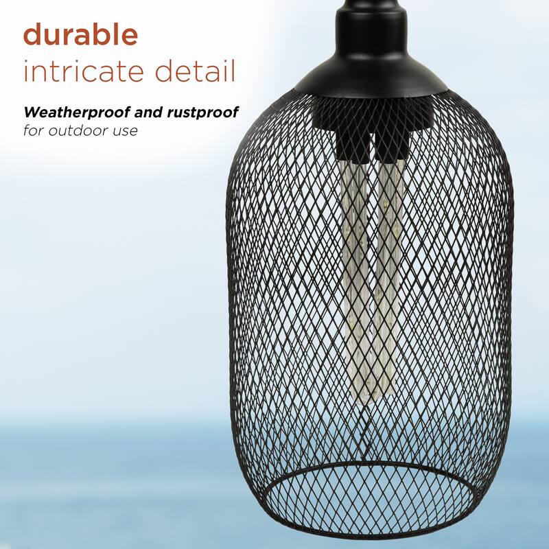 Alpine Corporation 12" Tall Hanging Solar Powered Outdoor Mesh Lantern with LED Lights, Black