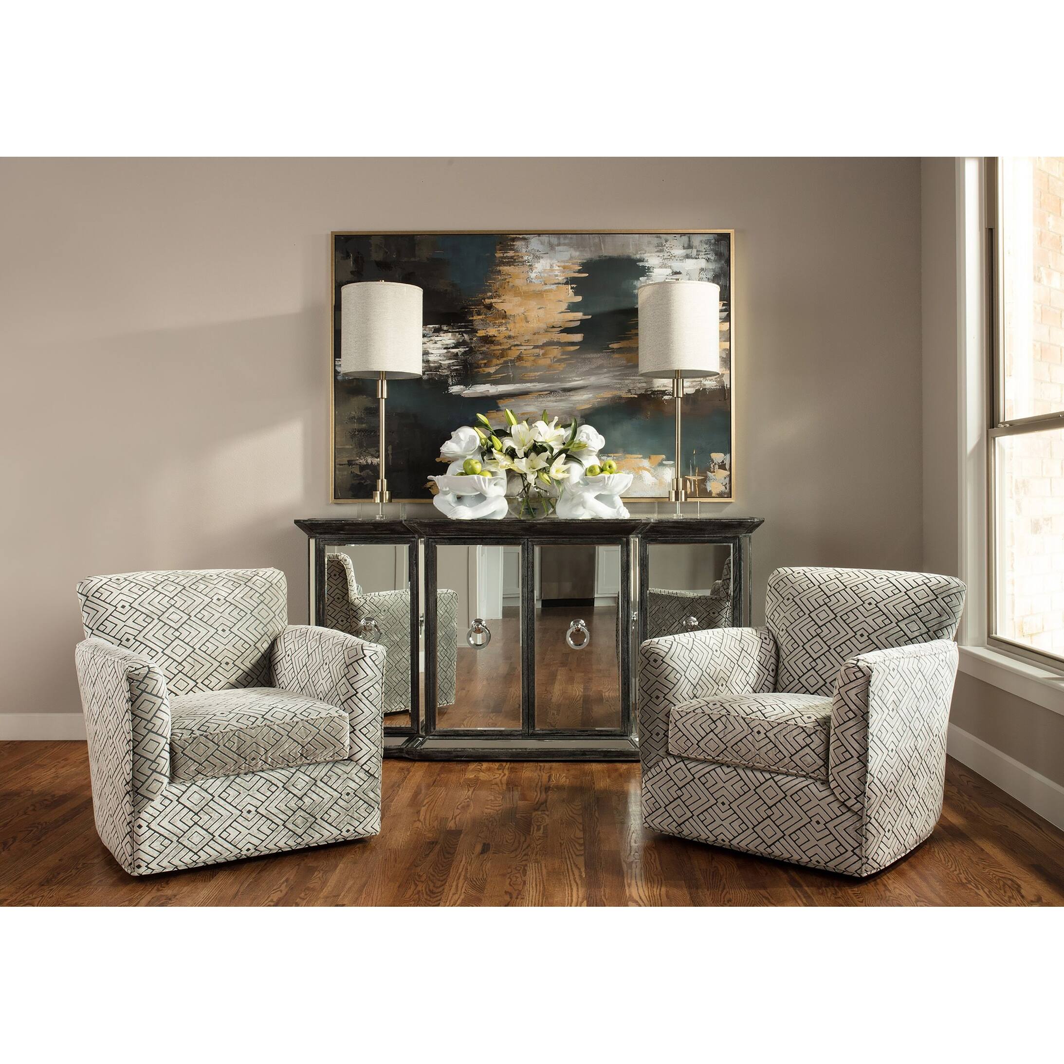 Harp & Finial Lenox 1light Gold Plating Table Lamp with Crystal Base Taupe Hardback Fabric