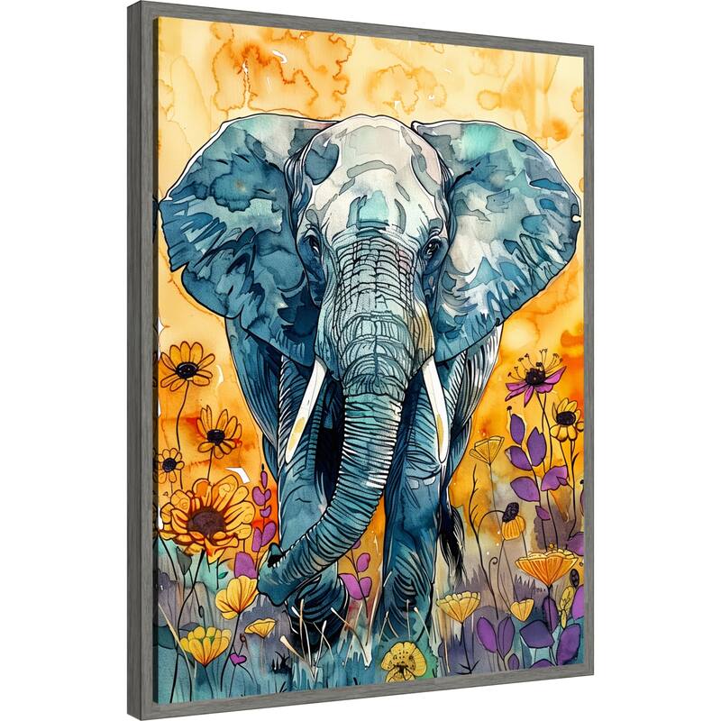 Elephant in Flowers by Justyna Jaszke Framed Canvas Wall Art
