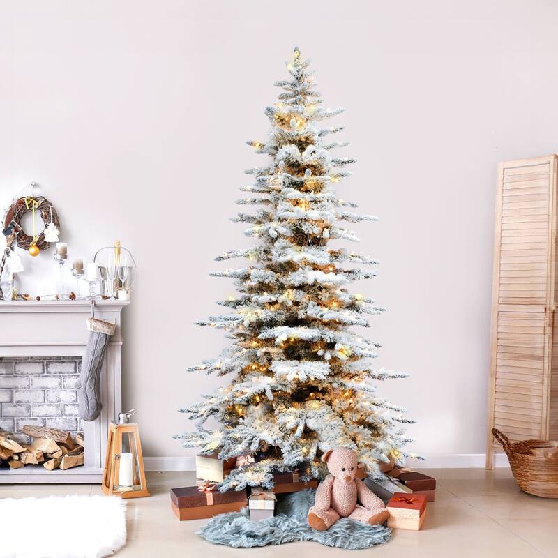 Fraser Hill Farm Flocked Pine 9-foot Tree, Clear LED