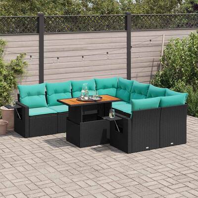 vidaXL Patio Sofa Set with Cushions Outdoor Furniture 9 Piece Poly Rattan - 21.7 x 24.4 x 27.2