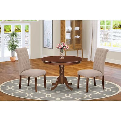 HomeStock 3-Pc Mahogany Finish Solid Wood Top - Round Dining Room Set - Seats 4