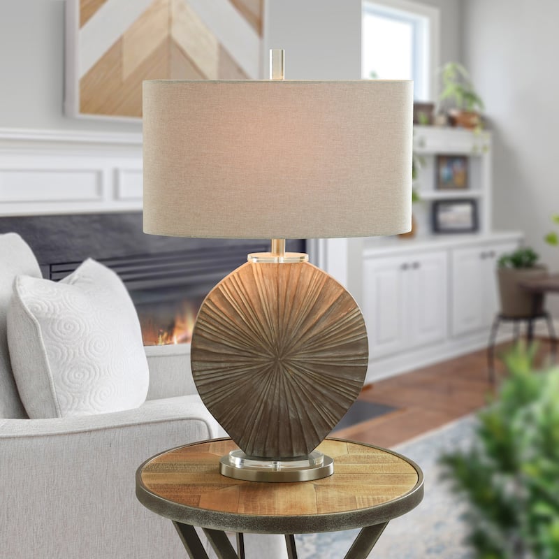 Silver Burst Table Lamp - Brushed Grey and Silver Polyresin Body - Taupe Shade