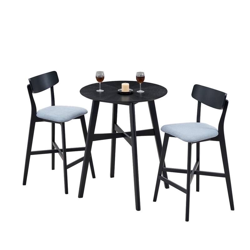 Modern Style 3-Piece Dining Set with Round Counter Height Bar Table and 2 Upholstered Dining Chairs