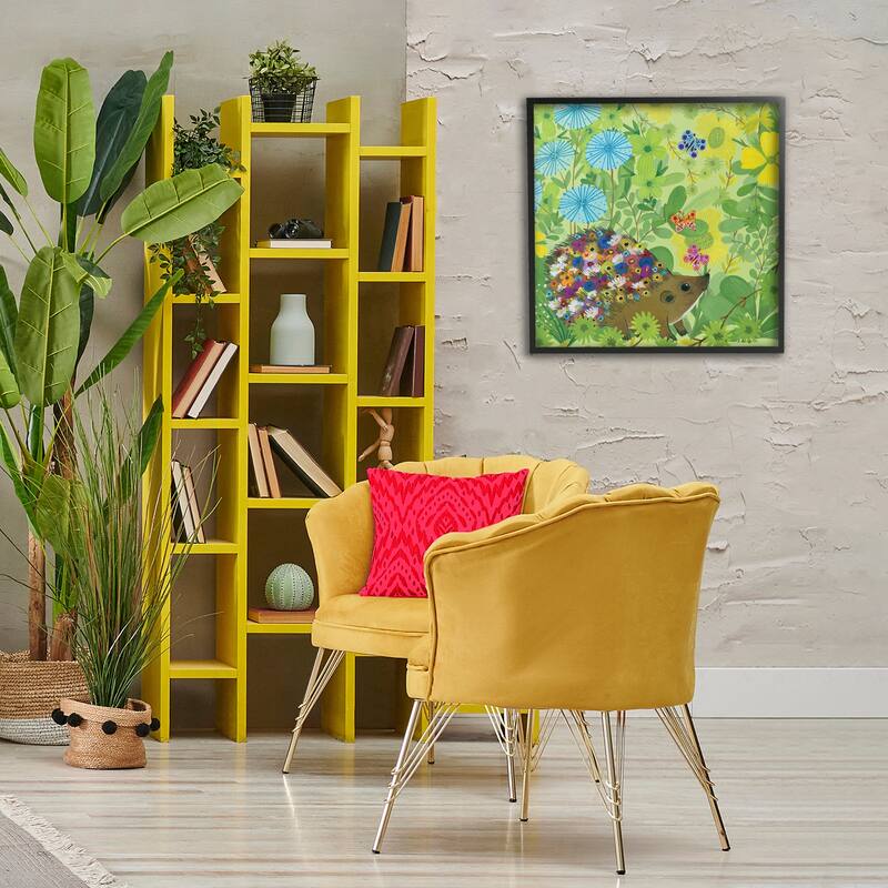 Stupell Happy Hedgehog & Flowers Framed Giclee Art Design By Kay Widdowson
