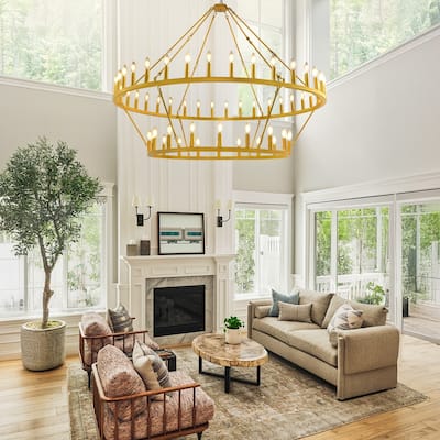 54-Lights Dimmable Two Tiers Wagon Wheel Chandeliers Classic Candle Industrial Chandelier for Living Room Entryway - N/A