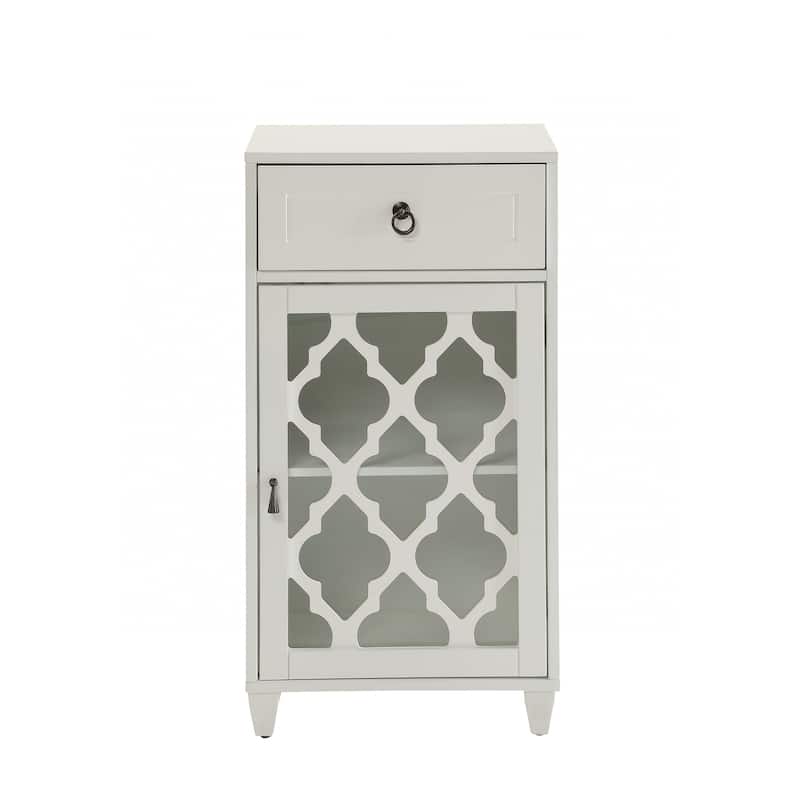 White Solid Wood Accent Cabinet with Drawer and Glass Door for Dining Room - 11.8” D x 17” W x 32.5” H