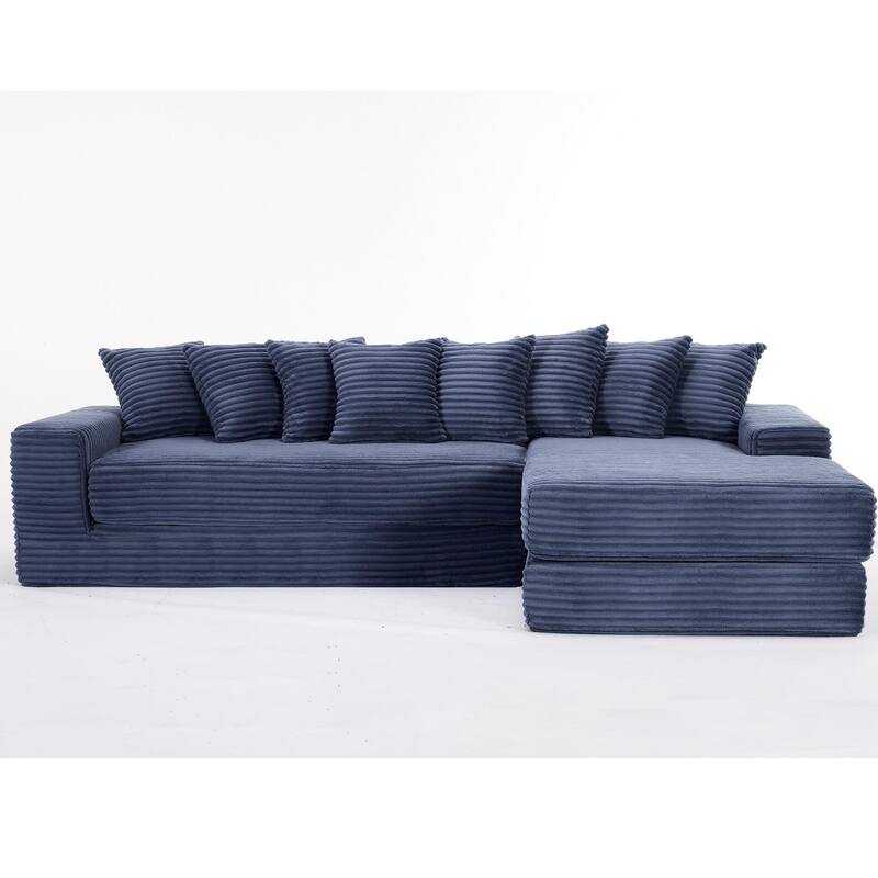 Corduroy L-shaped Chaise Sectional Sofa Convertible Sleeper Sofa Bed