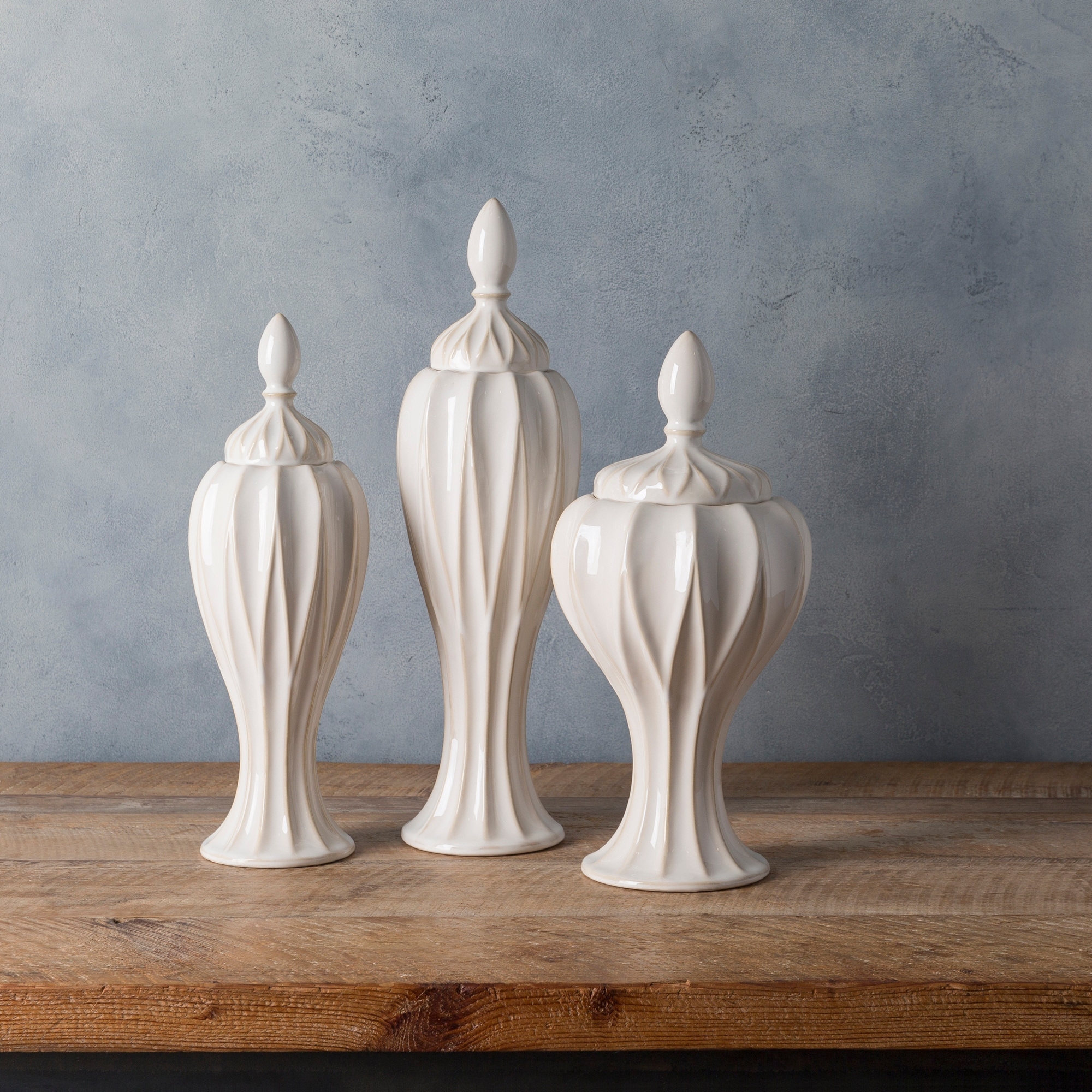 Livabliss Adrastos White Modern Ceramic Decorative Jar (Set of 3)