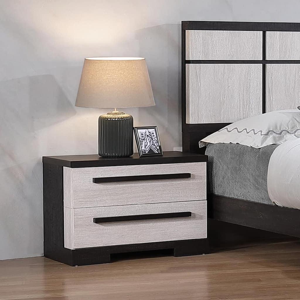 1pc Contemporary 2-Drawer Storage Nightstand Chalk