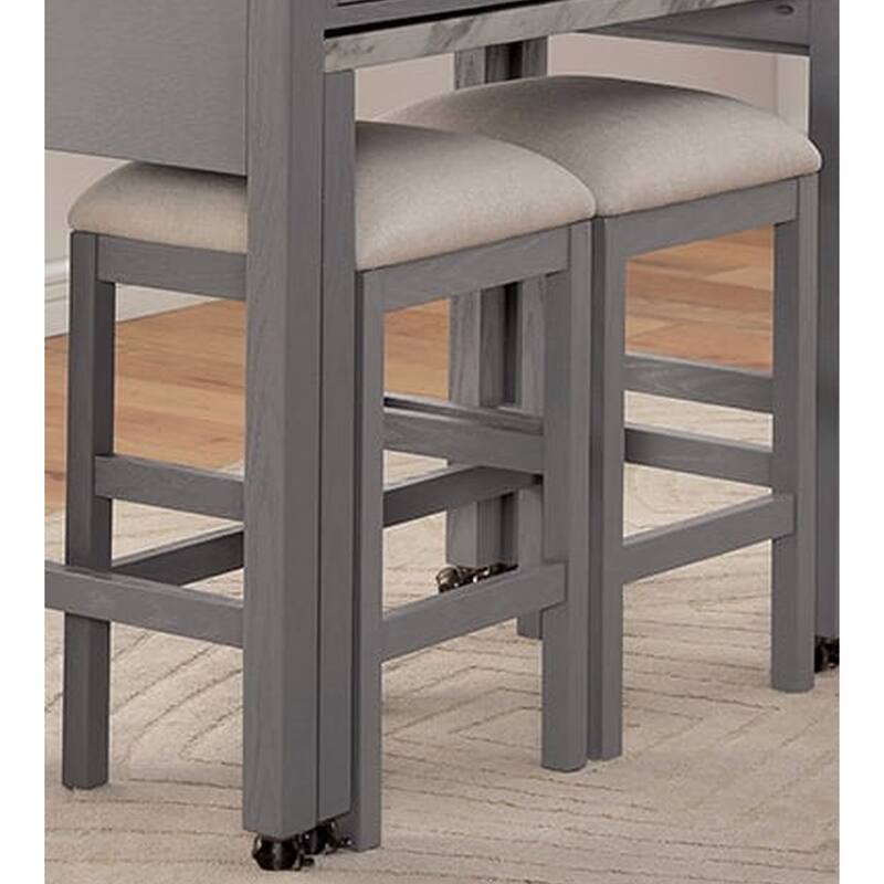 Rustic 3pc Dining Set Counter Height Dining Table w Storage drawer Faux Marble Top 2x Stools Light Gray Dining Room Furn