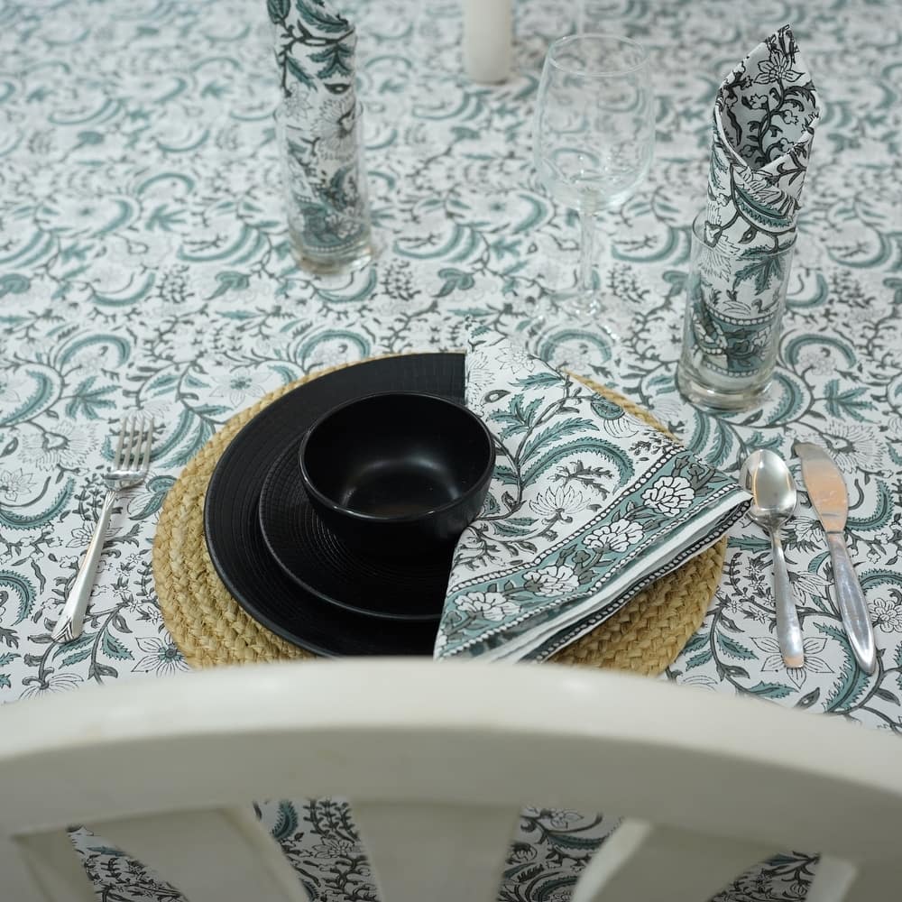 Fabdivine Handmade Block Print Cotton Table Cover Farmhouse Dining Kitchen Decor Gift