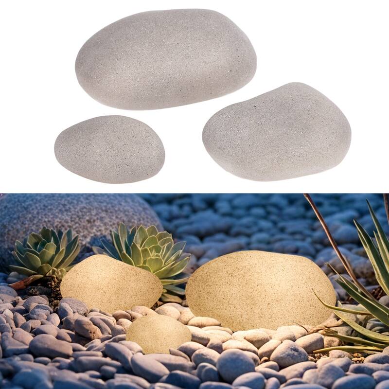 5CCT 3-Size Decorative Stone Lighting Kit, Cobblestone Pathway Lights - Light Gray