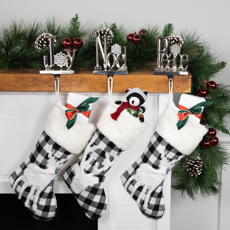 Peace Joy and Noel Metal Christmas Stocking Holders - 6.5" - Set of 3